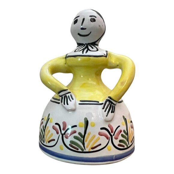 Hand-Painted Spanish Lady Folk Art Ceramic Dinner Bell Approx. 5 in tall - Picture 1 of 7